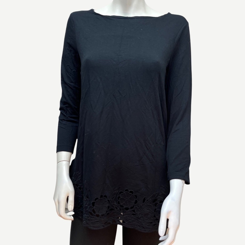 Escada black tunic top embroidered hem s